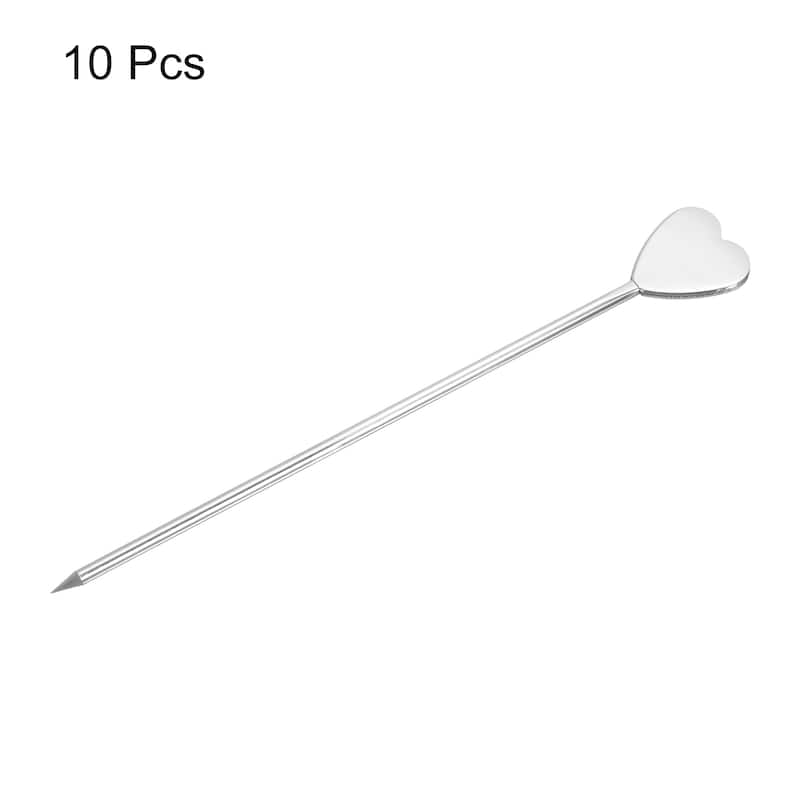 Metal Cocktail Toothpicks Heart Shape Drink Picks Cocktail Skewer 10Pcs (Silver) - Silver - 4.41"