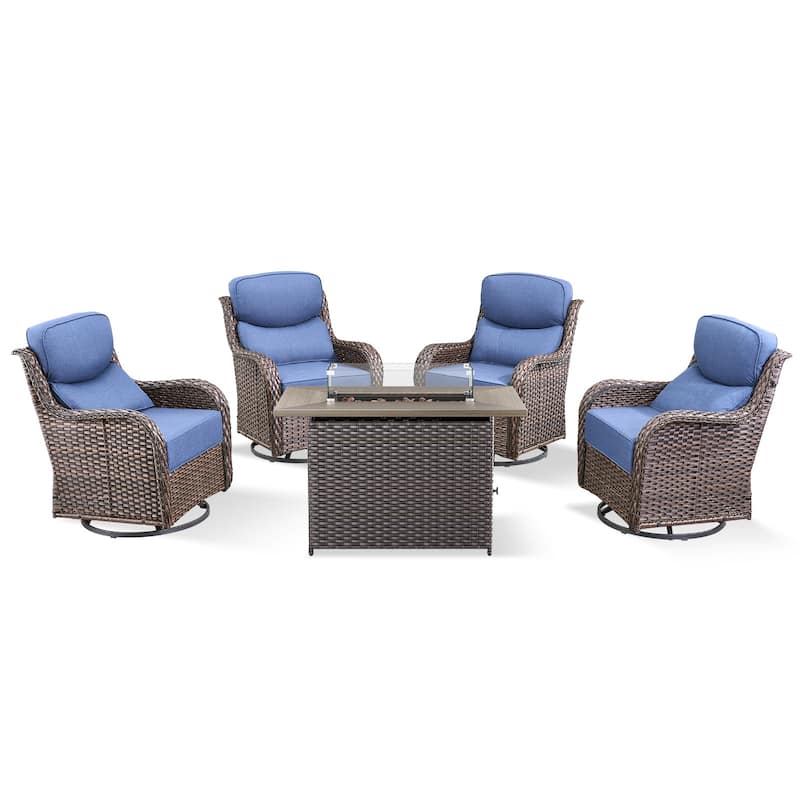 Pocassy 5 Pieces Outdoor 6 Inch Swivel Chair with Fire Pit Table