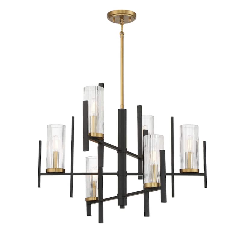 Midland 6-Light Chandelier in Matte Black with Warm Brass Accents