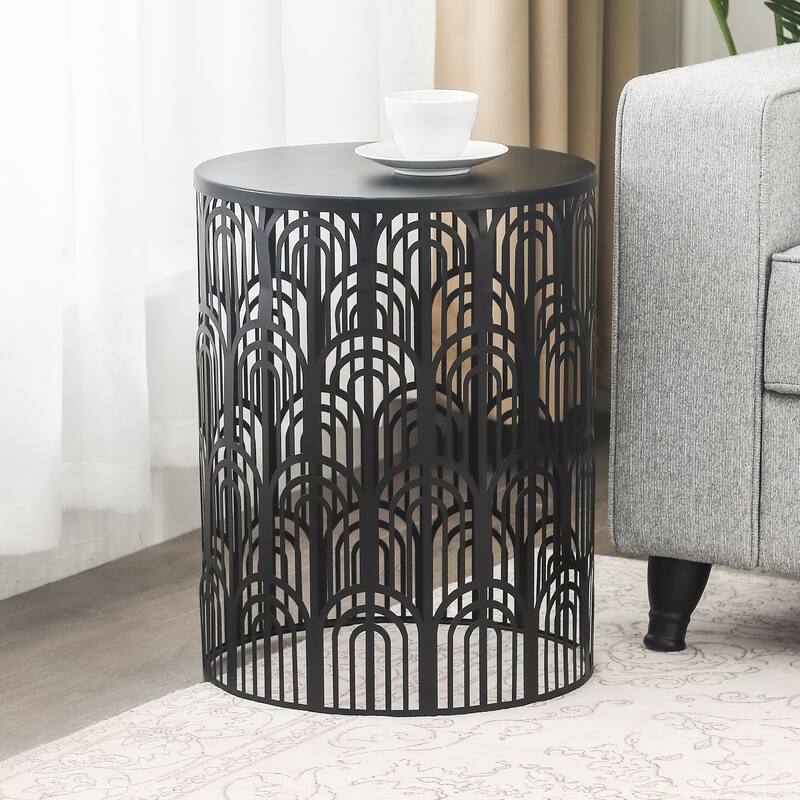 Adeco Set of 2 Round Metal Nesting Side End Tables Set - set of 2