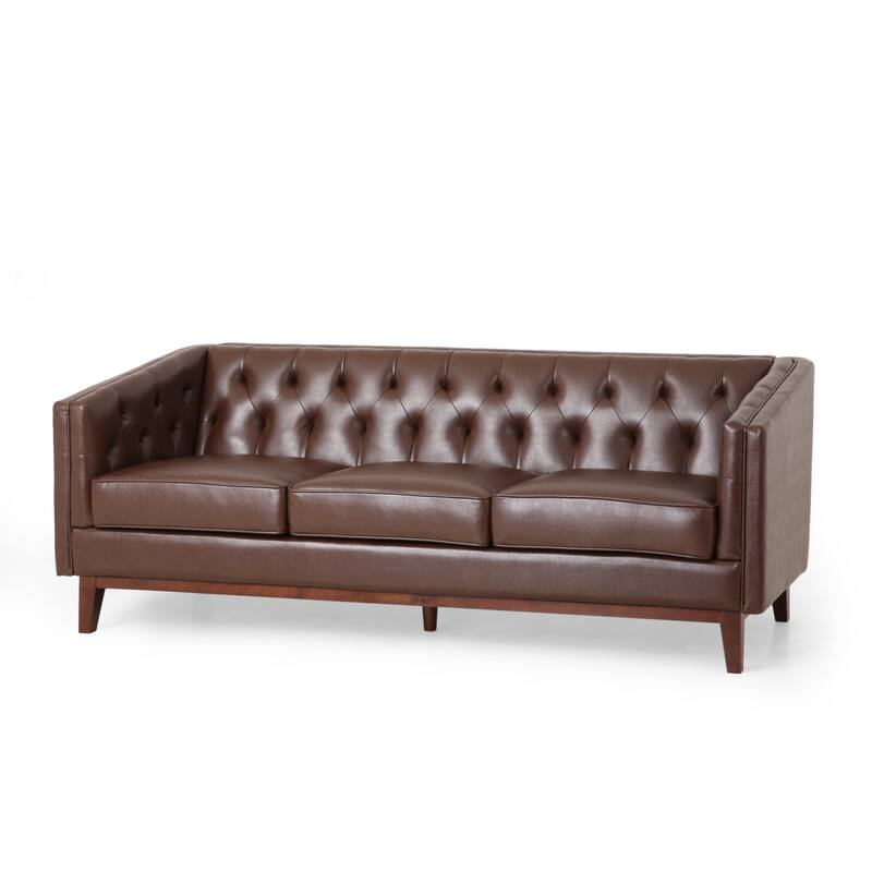 81" Faux Leather 3-Seat Couch Sofa, Wood Frame Loveseat with Armrests, Small Space Couches for Living Room, Office
