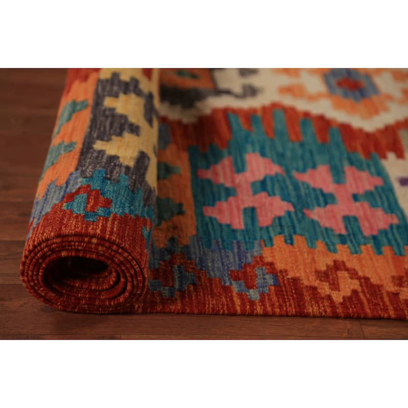 South Western Style Kilim Oriental Area Rug Flatweave Wool Carpet - 8'1"x 9'10"