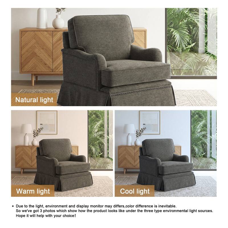 Chenille Swivel Accent Chair with Nailhead Trim Skirt