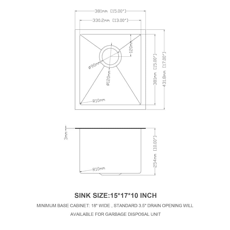 15x17 Inch Undermount Kitchen Sinks