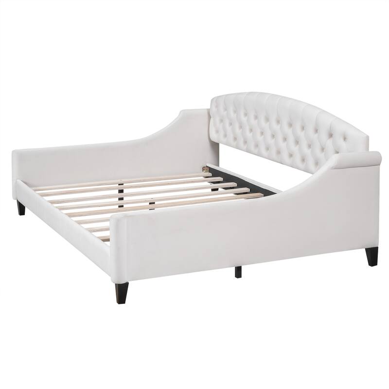 Roomfitters Modern Tufted Twin/Full Daybed with Button Design and Padded Backrest for Lounge or Guest Room