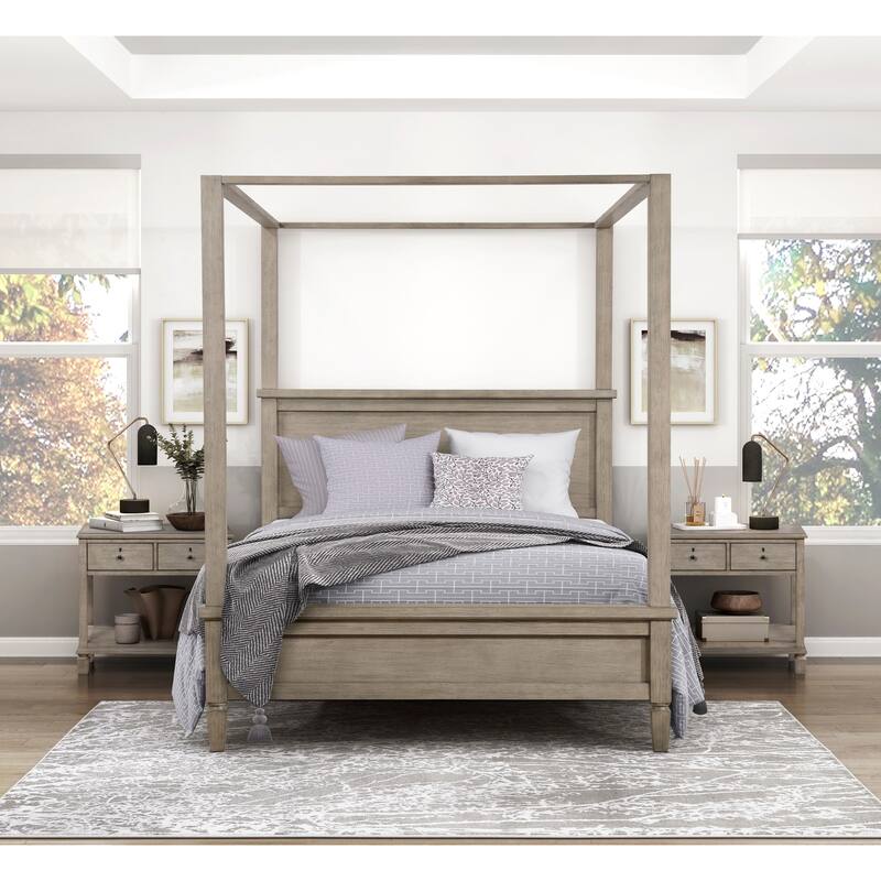 Transitional Bedroom Set Furniture Canopy Bed and Nightstands