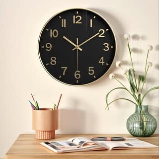 Simple Wall Clock, Big Arabic Numerals, Silent Non-Ticking Modern Battery Operated, Classic Decorative for Home 12x12x1.6 Inch