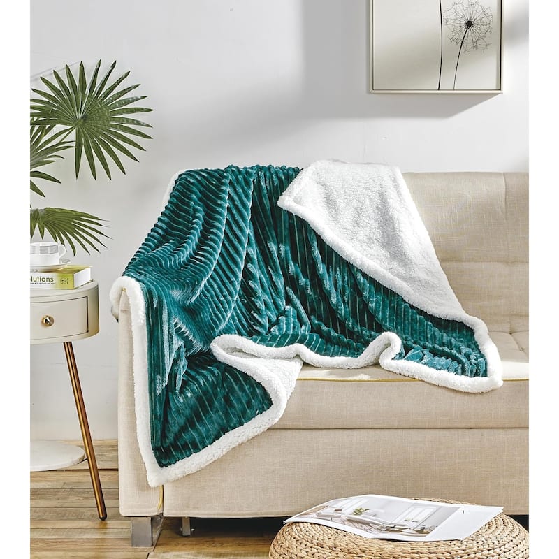 FAITH, HOPE, LOVE HOME DÉCOR Sherpa Corduroy Throw Blanket (50" x 60") - Teal - Throw