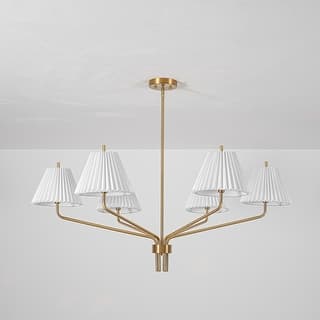 6-Light Modern Transitional Brass Pleated PVC Chandelier for Dining Room & Living Room - 45.1 in. W x 20 in. H