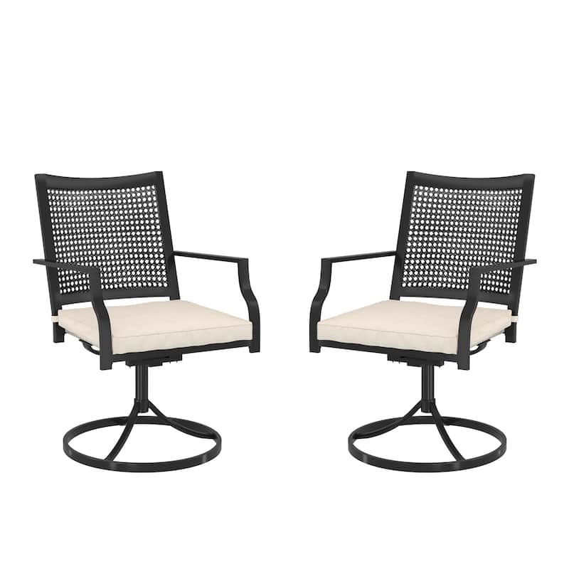 Patio Steel Textilene Dining Swivel Chairs with Cushion (Set of 2)