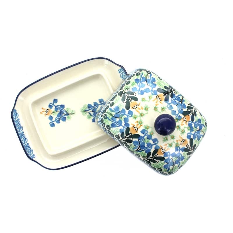 Blue Rose Polish Pottery 295 Ceramika Artystyczna Butter Dish