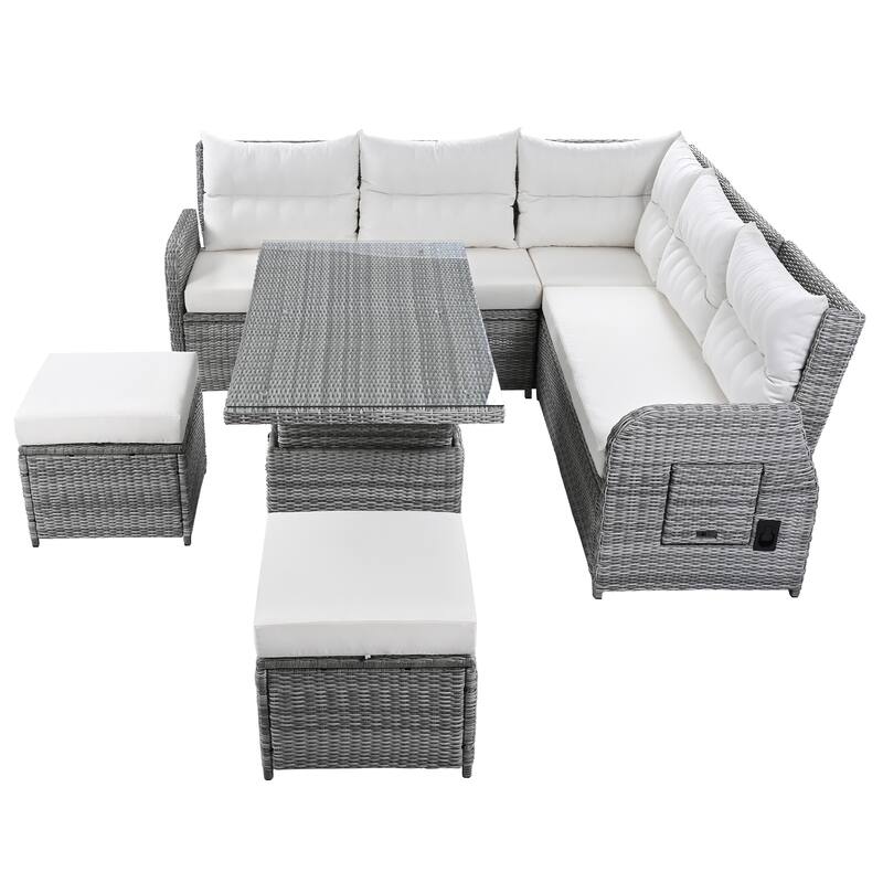 Outdoor Rattan Sectional Sofa Set with Adjustable Table & Recliners
