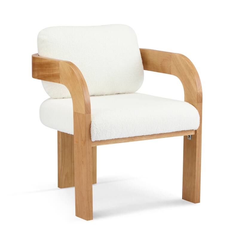 2-Pack Green Boucle Dining Chairs - Pillow Back Support & Natural Solid Wood Frame, Set of Two