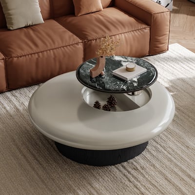 35.43" Modern Lift-top Coffee Table, Round Wood Coffee Table,360°rotatable table top