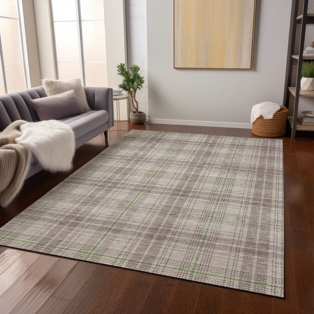 Machine Washable Indoor/ Outdoor Plaid Chantille Rug