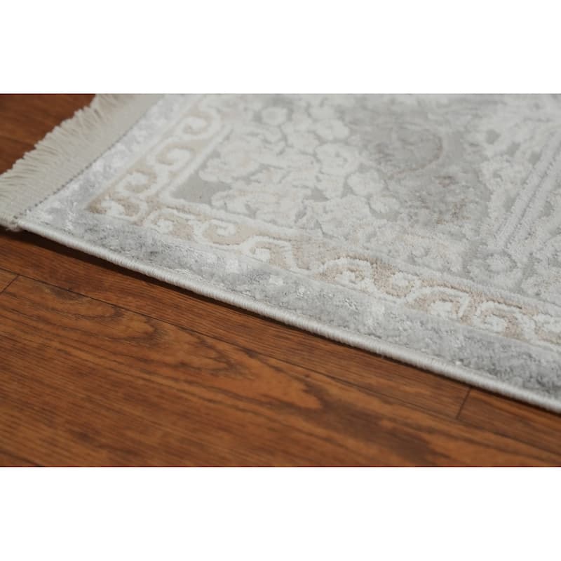 Machine Made Oriental Polyester Carpet Traditional Medallion Greys & Charcoal Tabriz Area Rug - 7' 5'' X 5' 2''