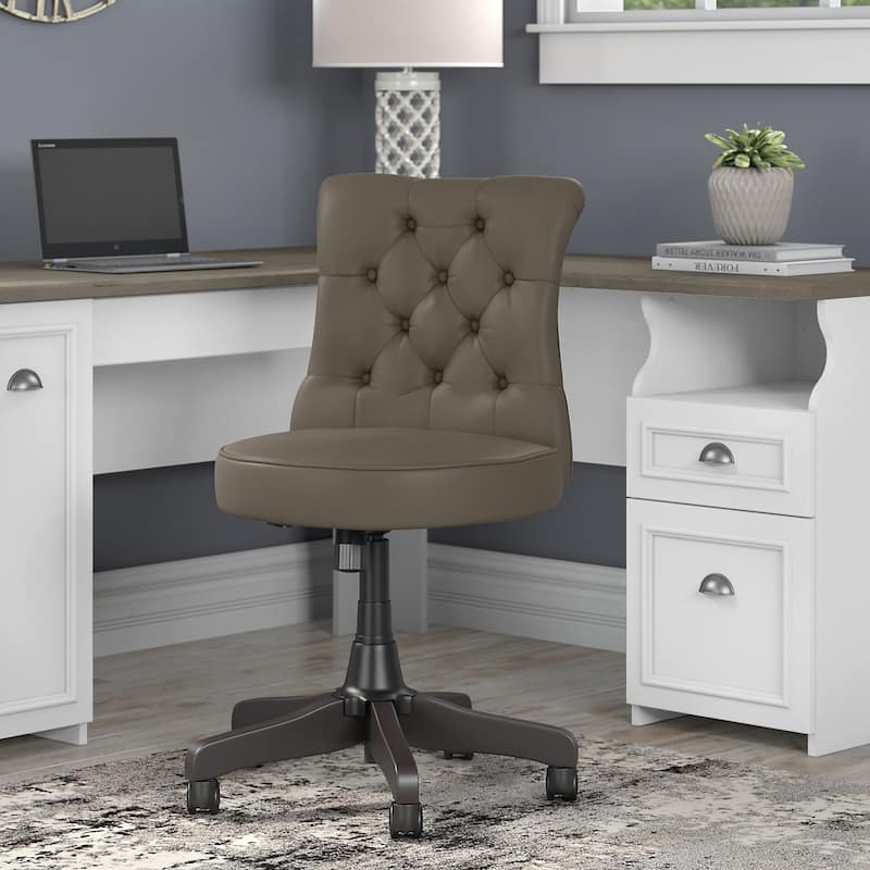 Bush Furniture Fairview Mid Back Tufted Office Chair in Antique White - 22.05"L x 25.79"W x 33.66"H - Washed Gray Leather