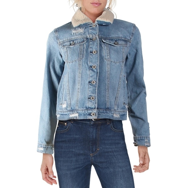 Distressed denim trucker jacket clearance