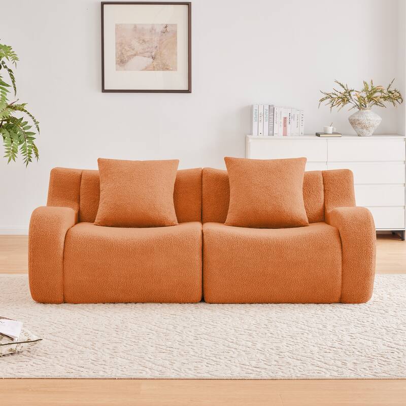 Sectional Sofa with Curved Armrests, 2-Seater Chaise Lounge Sofa Chair, Loveseat Sofa with Plush Cushions