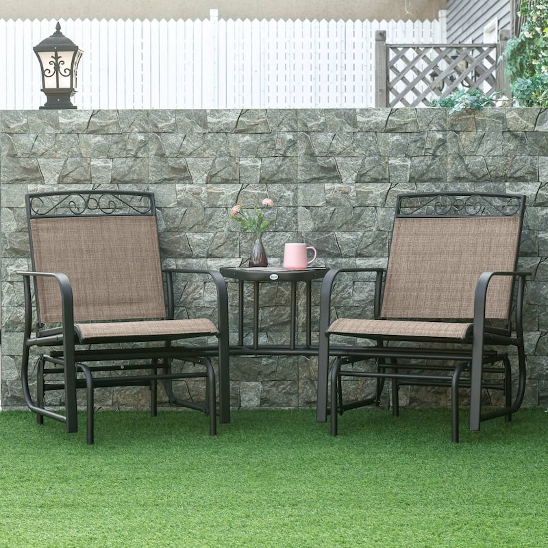 Outdoor Glider Chairs with Coffee Table, Patio 2-Seat Rocking Chair Swing with Breathable Sling