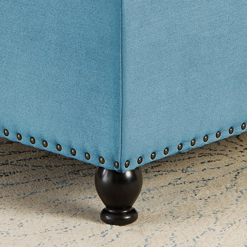 Upholstered Square Storage Ottoman with Wood Legs and Nail Trims