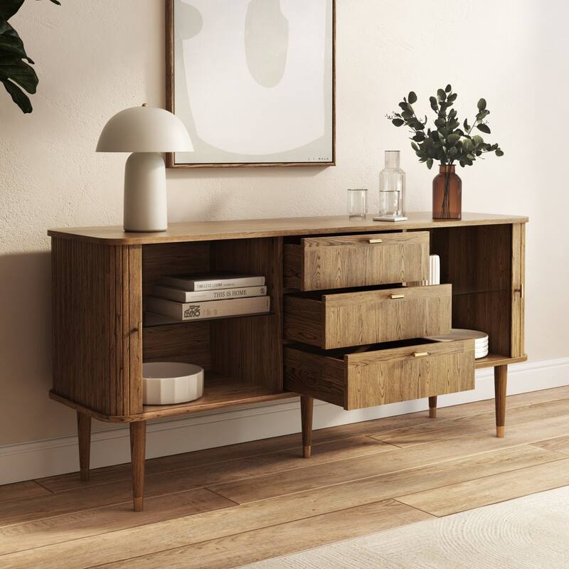 Studio London Walnut Wood Sideboard with 3 Drawer Mid Century Modern