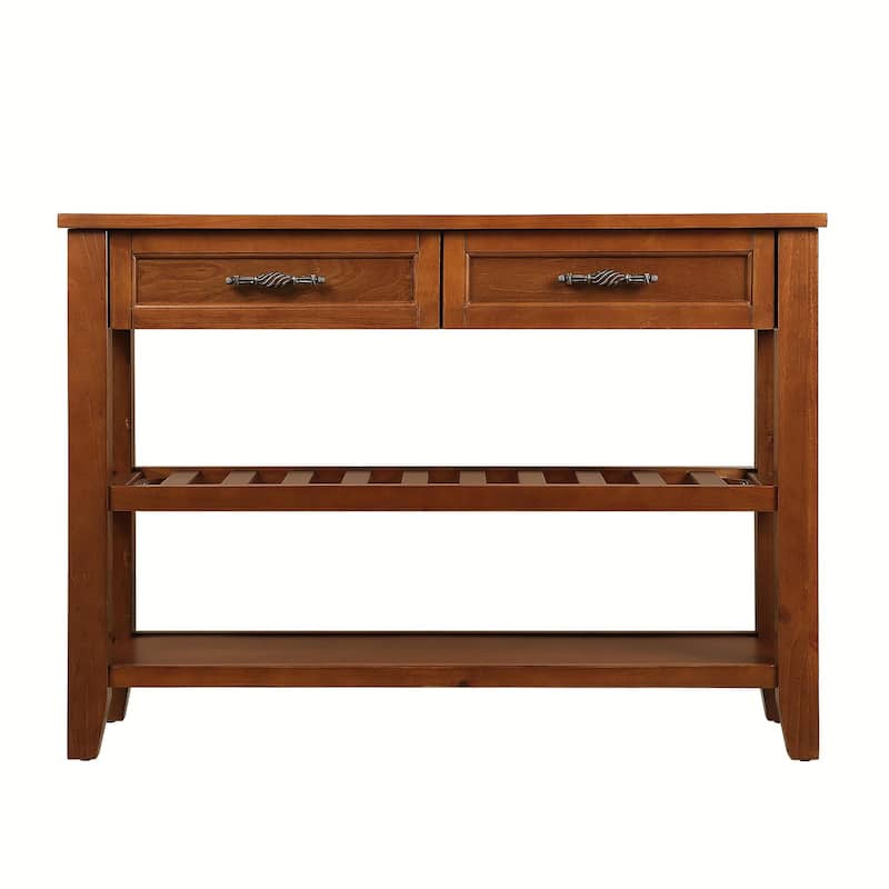 Mid-Century Console Table with Storage Drawers and Shelves