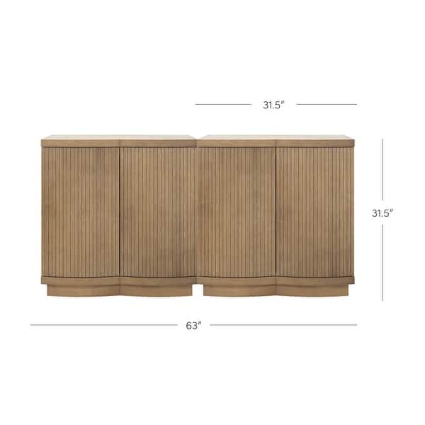 dimension image slide 0 of 4, Tambellini Mid Century Modern Accent Cabinet with Doors or Media Storage Cabinet for Living Room with Solid Wood Base