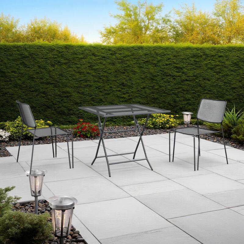 Zofi Outdoor Foldable Patio Table, 32 Inch Square, Gray Mesh Metal