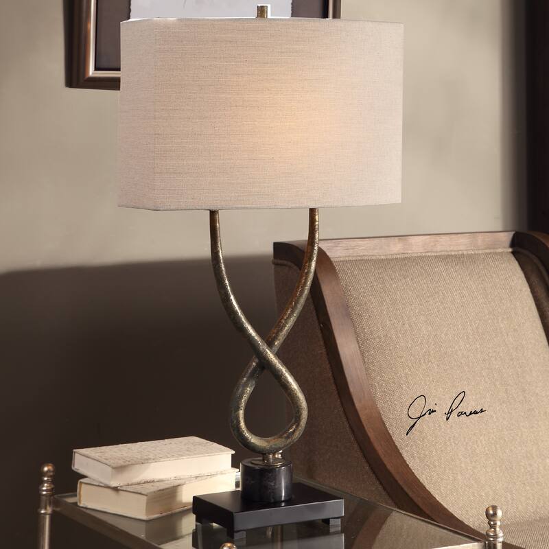 Twisted Table Lamp with Beige Oval Shade - 30.25" - Silver