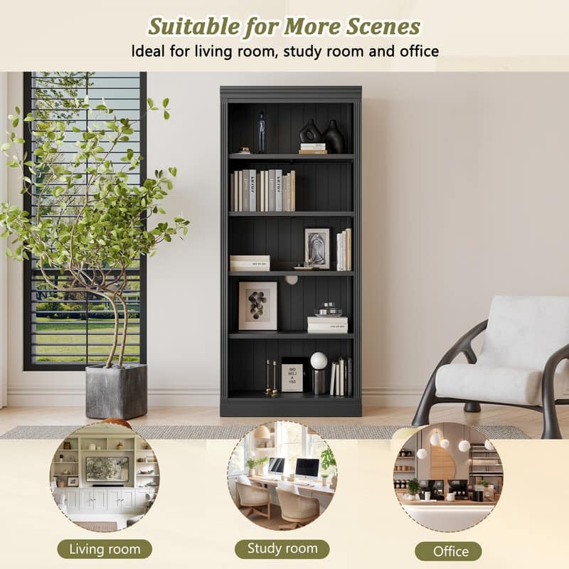 83" Tall Wood Bookcase Suite With Light Strip, Five-Tier Home Decor Bookcase Featuring Adjustable Shelves, Storage Organizer.