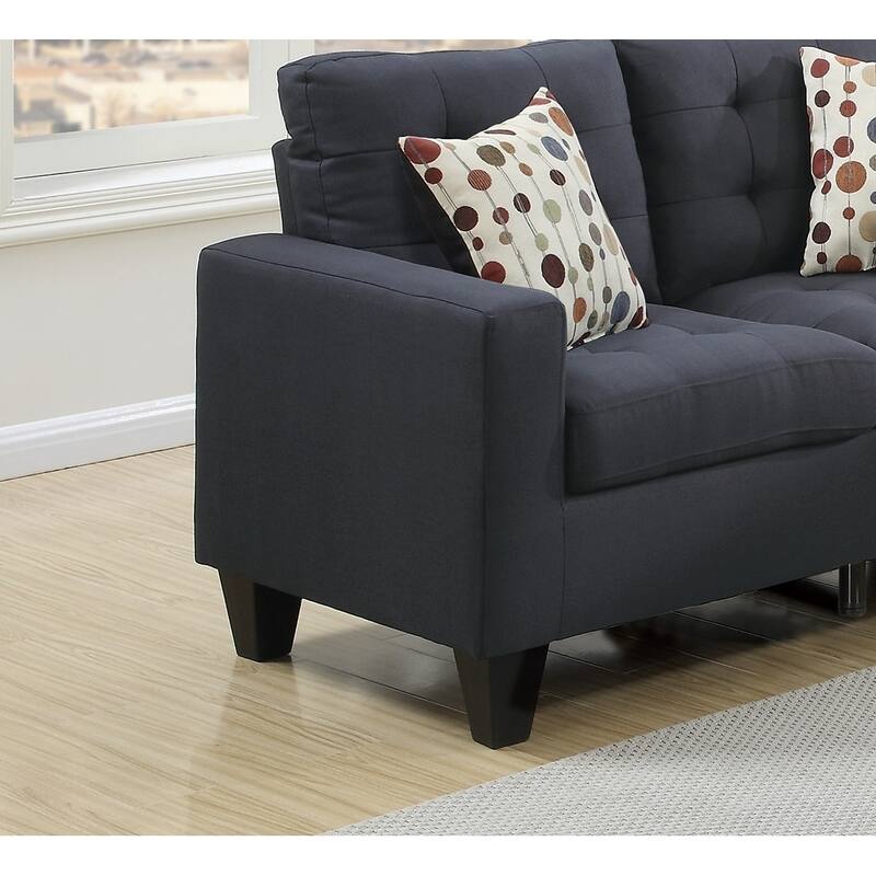 2pc Sofa Set Black Polyfiber Tufted Sofa Loveseat w Pillows Cushion Solid Pine