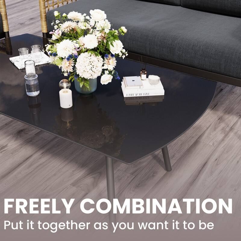 4-piece Waterproof Fabric Sofa Set (2+1+1) with PE Woven & Marble Table