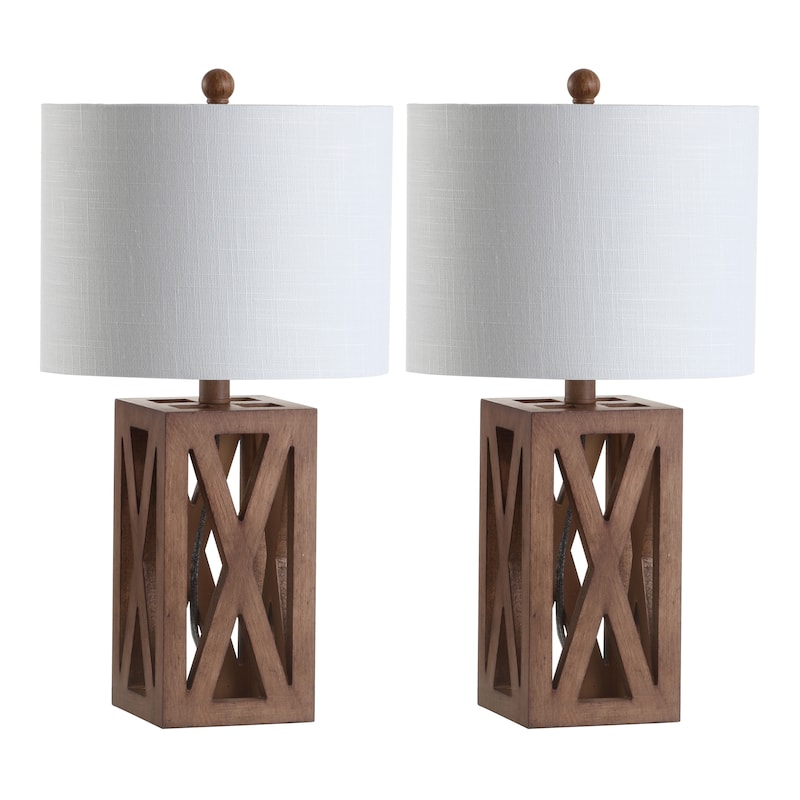 Ibiza 21.5" Farmhouse Wood LED Table Lamp, Brown (Set of 2), by JONATHAN Y