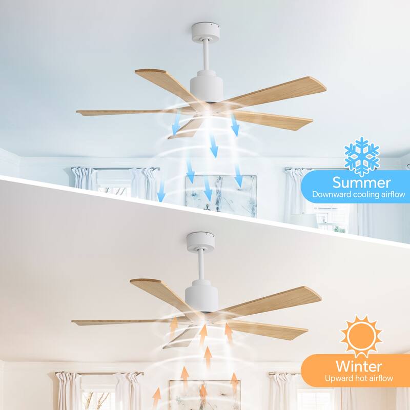 52-inch Matte Black Ceiling Fan without Light, Walnut Wood Blades, Remote Control, Reversible DC Motor