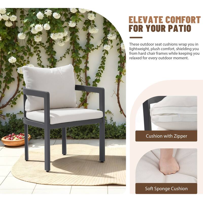 Outdoor Aluminum Dining Chairs with Cushions & Armrests