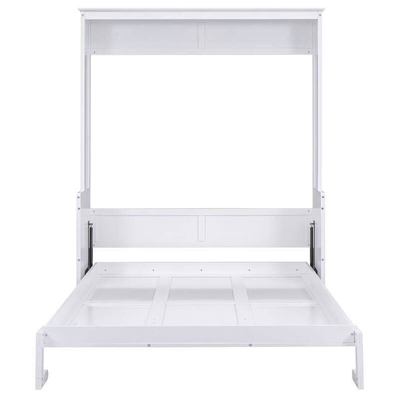 Queen Size Folding Murphy Bed Cabinet with Built-in Shelf Desk, Space-Saving Wall Bed for Multipurpose Guest Room or Home Office
