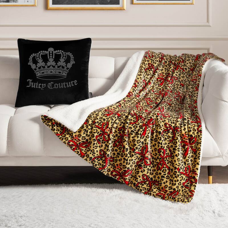 Juicy Couture Plush Reversible Sherpa Throw Blanket