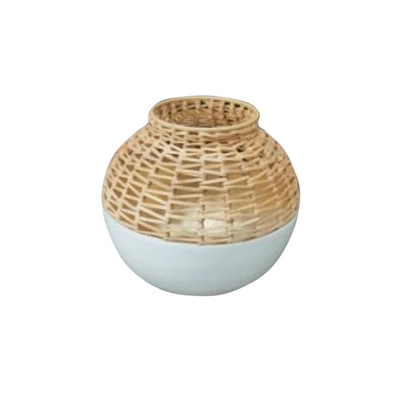 Textured Iron Cane Vase - 8" - White and Beige