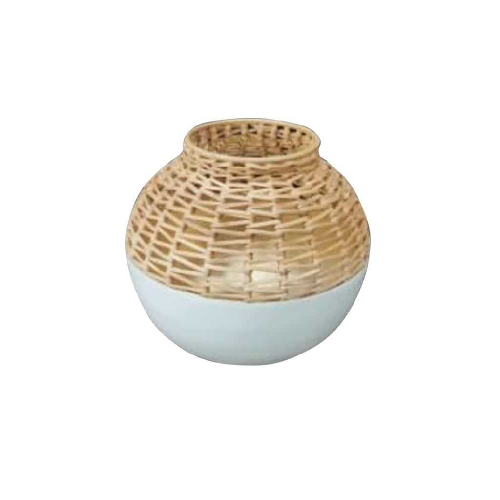 Textured Iron Cane Vase - 8" - White and Beige