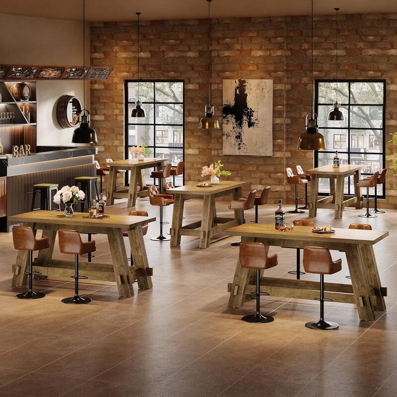 63" Counter Height Bar Table with Footrest, Rectangular High Top Pub Table - 62.99" W x 27.56" D x 38.19" H