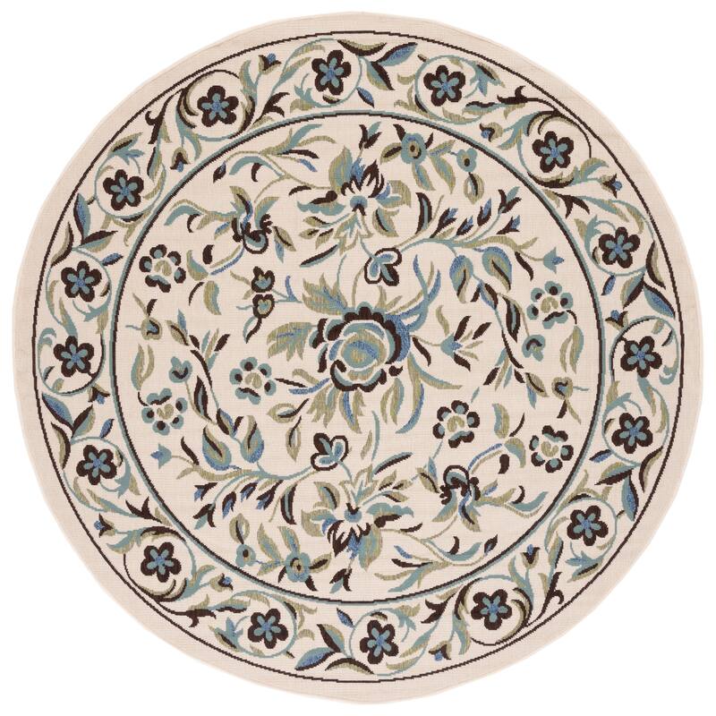 SAFAVIEH Veranda Hripsik Indoor/ Outdoor Waterproof Patio Backyard Rug - 6'7" Round - Cream/Green