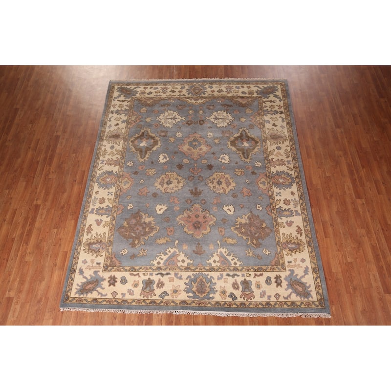 Blue Oushak Oriental Area Rug Handmade Wool Carpet - 8'2" x 10'2"