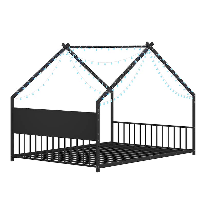 Full Size Platform Bed with LED Lights & Sideboard (450lb Capacity, Low-Profile Design)