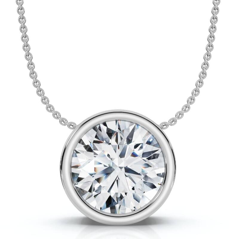 Bliss Diamond 1Ct Certified Bezel Round Cut Diamond Pendant Gold 18" Necklace Lab Grown