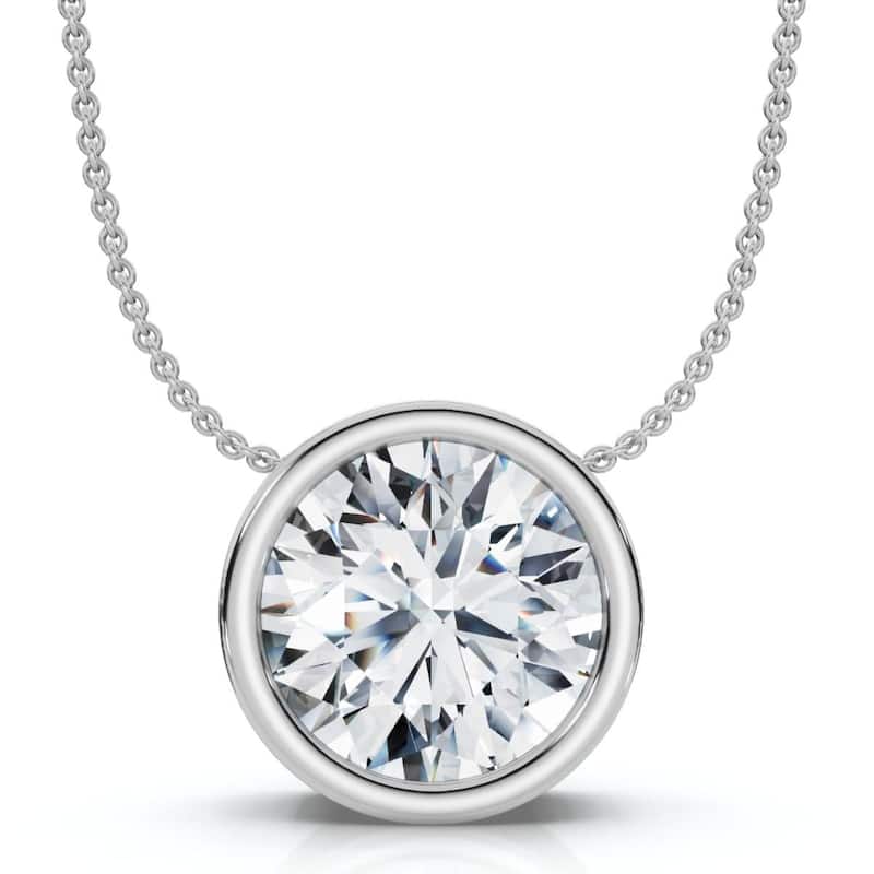 Bliss Diamond 1Ct Certified Bezel Round Cut Diamond Pendant Gold 18" Necklace Lab Grown - White