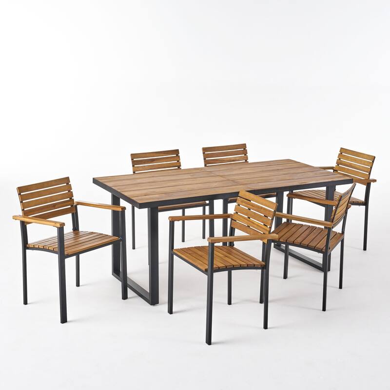 Laris Outdoor 6-Seater Wood Dining Set by Christopher Knight Home