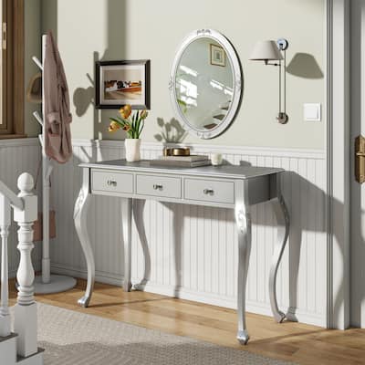 Bedroom Makeup Vanity with 3-Drawer,Dressing Table with Mirror