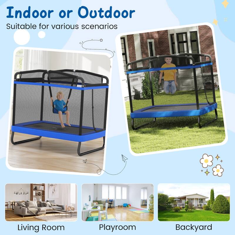 6 FT Kids Trampoline with Swing and Horizontal Bar and Padded Spring Cover for Indoor or Outdoor