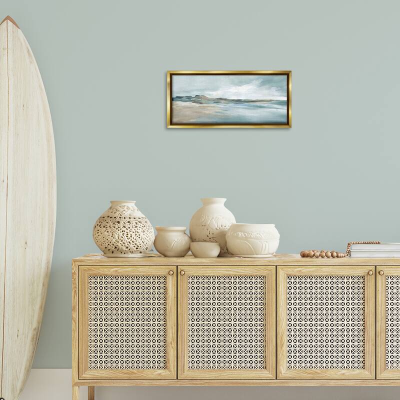 Stupell Blue Gradient Beach Scene Framed Floater Canvas Wall Art Design By Carol Robinson